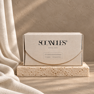 Coffret L SOCANDLES — 24 fondants, décor grège taupe et lin écru